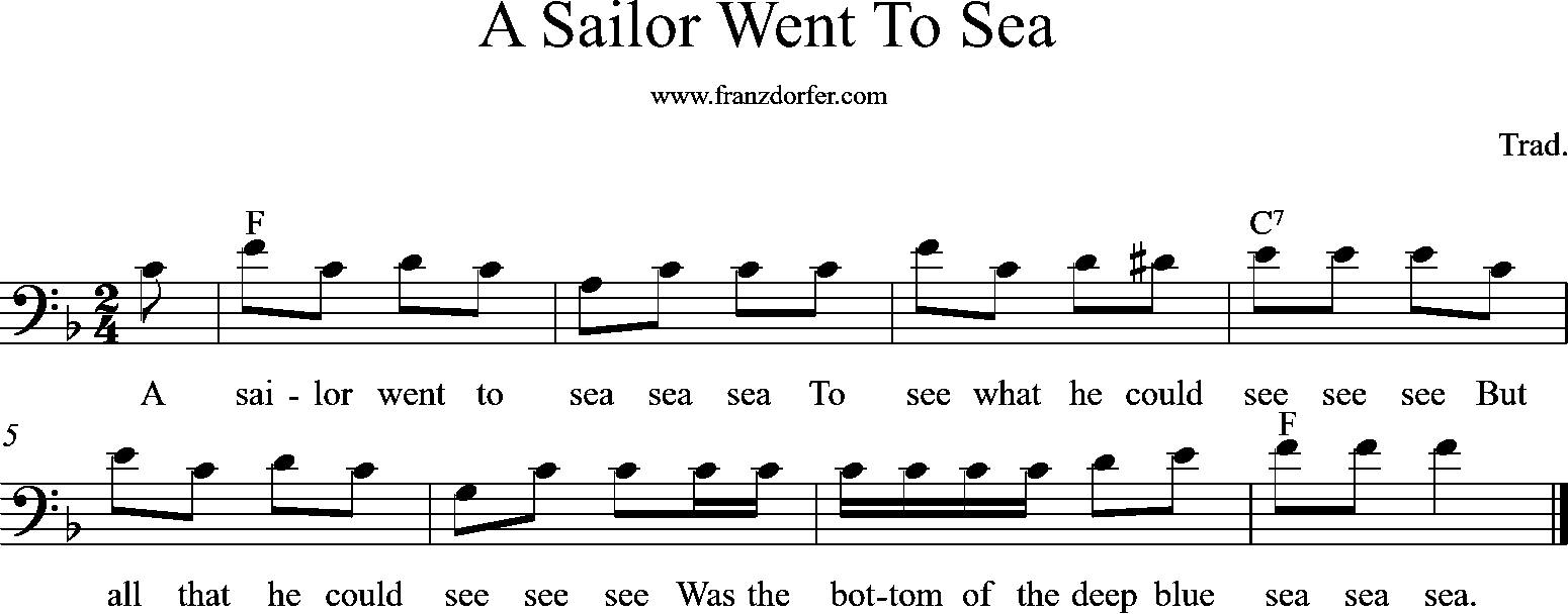sheetmusic, Bass clef, F-Major, A Sailor went to sea